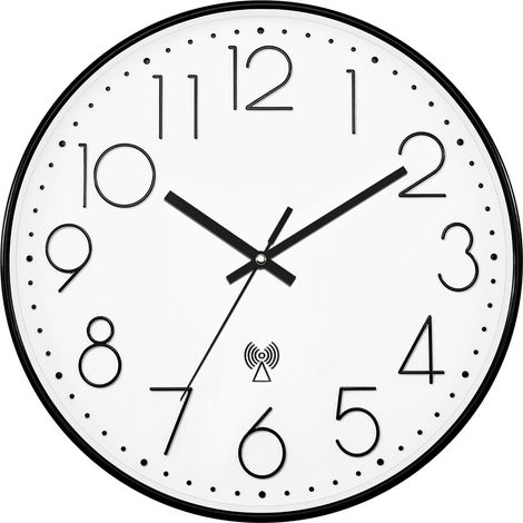 Horloge Murale Radio Pilotée, 30 cm Pendules Murales Silencieuse Horloge, Moderne Horloge Radio Pilotée, sans Tic-Tac Pendule Murale pour Salon Cuisine Bureau Chambre Noir Blanc (1/5)