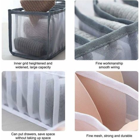 6 Pcs Organisateur de tiroir,Boîte de rangement pliable,Tissu Oxford et maille nylon,Compartiments multiples,Pour sous-vêtements chaussettes (1/4)