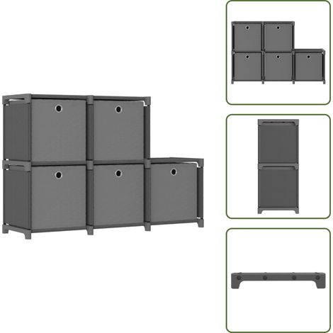 The Living Store Mensola con 5 Vani a Cubo Scatole Grigia 103x30x72,5 cm Tessuto - Scaffale con 5 scomparti