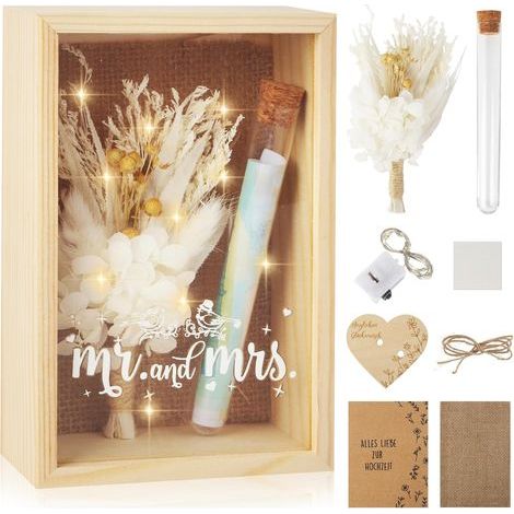 Wooden Wedding Gift Box, Wedding Gifts for Newlyweds, Includes Dried Flowers, Wooden Box, Plastic Reagent Bottle, Creative Gifts for Wedding Anniversary (1/5)