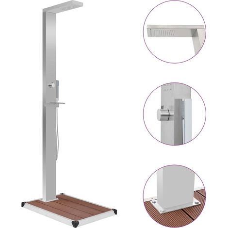 Douche d'extérieur avec receveur de douche WPC Acier inoxydable