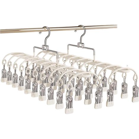 2 Pack Stainless Steel Sock Dryer with 40 Clips, Double Row Metal Clothes Pegs, Windproof Folding Drying Rack for Socks, Underwear, Gloves (White) (1/5)