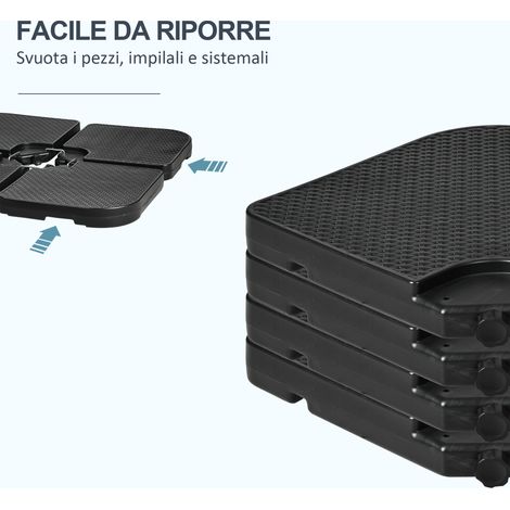 Lot de 4 socles parasol empilables, poignées intégrées, HDPE noir, 99,7x99,7x8,3 cm