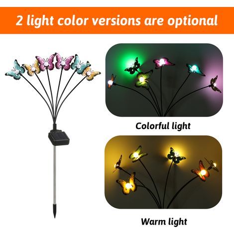 Ortviai Lampes solaires décoratives en forme de papillon pour extérieur – 8 têtes, IP65, ABS + acier inoxydable, lumière chaude ou multicolore (1/4)