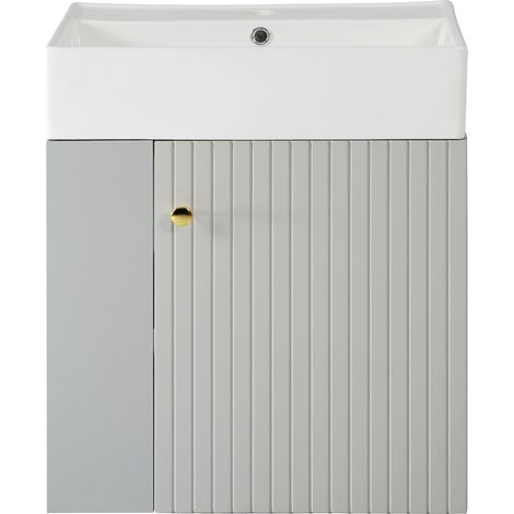 Meuble vasque suspendu gris clair 55 cm avec rangement (1/5)