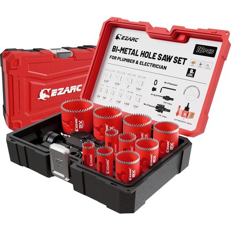 Scie Cloche Bi-métal, 19-64 mm (16 pièces) Coffret Scie Cloche, profondeur de coupe maximale 48 mm, pour aluminium, acier, plaques de plâtre, bois, panneaux de PVC et plastique (1/5)