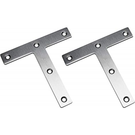 T-Brackets, 120 x 120 mm, Straight Flat Clamps, Furniture Fixing Plate, Plated Stainless Steel Repair Clips (2 Pack) (1/4)