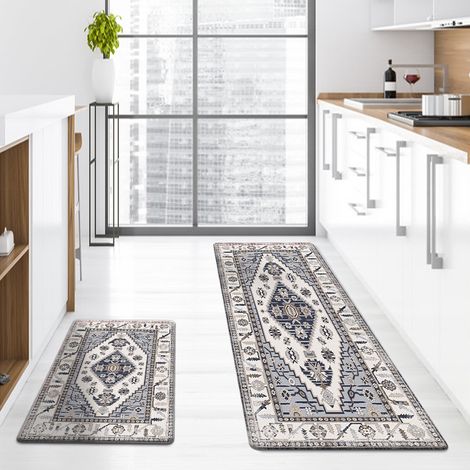 New Retro Style Entryway Mat, Household Kitchen Anti-slip Dustproof Thickened Washable Strip Mat - Bohemian Style - 4 - 44701.2cm