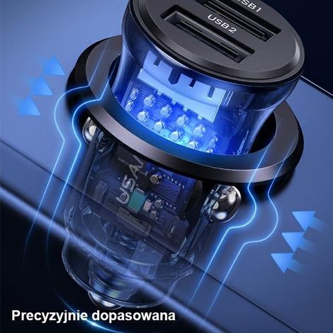 Chargeur de voiture USAMS C31 avec 2 ports USB-A 3A - Noir - AquaForge (1/5)