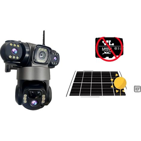 Cámara de seguridad con energía solar, triple lente, visión nocturna a color, solo tarjeta Canera (NO) (1/2)