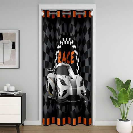 Orange Noir Voitures de Course Rideau de Porte 86x203cm Sports extrêmes Rideau Occultant Rideaux Speed Voitures Chaleur Noirout Rideaux Exterieur d'entrée Voitures Rideaux Interieur Salon Chambre - 86 (1/5)