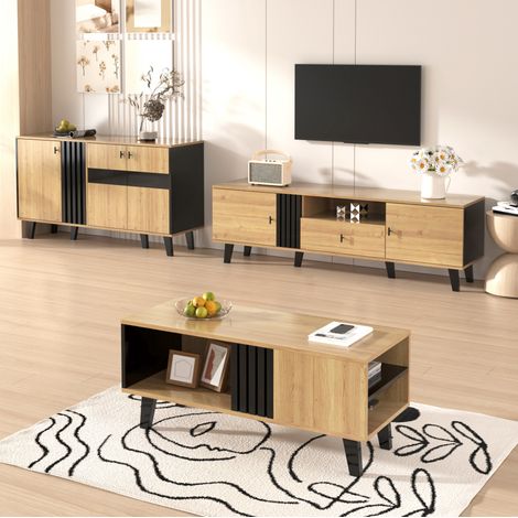 Ensemble de meubles de salon avec éclairage LED, compartiments de rangement et étagères, pour appartement et hôtel (1/5)