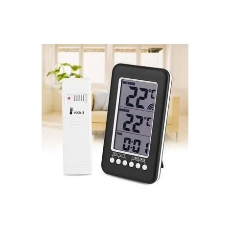 Thermomètre intérieur/extérieur sans fil - Télécommande - Horloge - Noir - ABS (1/3)