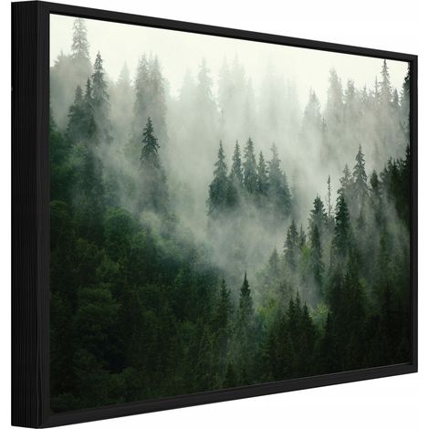 Gerahmtes Leinwandbild mit schwarzem Rahmen, Nebelwald Natur für Wohnzimmer und Schlafzimmer, hochauflösender Druck, 60 x 40 cm