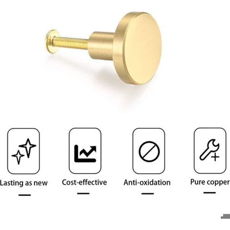 Boutons De Porte - Laiton Doré - Trou Unique - Pour Armoire Tiroir Cuisine - Lot De 4 (1/5)