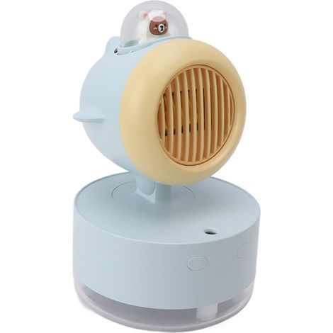 Mini-USB-wiederaufladbarer Bärenventilator mit Sprühfunktion, tragbarer oszillierender Tischventilator und Nachtlicht, eingebauter Akku, Blau (1/5)