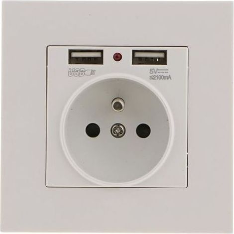 Plug wall-mounted recessed with double USB 5V 2,1HAS – Load fast for devices digital – Installation easy in spaces confines - 2100my (1/5)