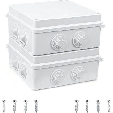 Lot de 2 boîtes de dérivation en saillie - Pour montage en saillie - Étanche IP65 - Pour l'extérieur - Étanche - Pour projet électrique - Blanc - 150 x 150 x 70 mm (1/5)