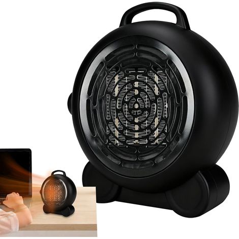 Calefactor de ventilador, calefactor de escritorio, 3 velocidades ajustables, protección antivuelco, protección contra sobrecalentamiento, negro. (1/5)