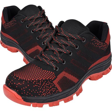 Chaussures de sécurité homme respirantes, coque acier, semelle anti-perforation, bottes de travail rouges taille 42 (1/5)