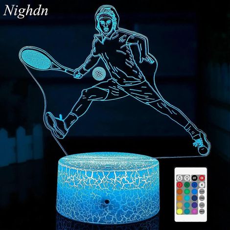 Veilleuse de tennis pour enfants, lampe LED 3D avec télécommande tactile, 7 ou 16 couleurs, cadeau idéal pour un anniversaire ou une sortie entre filles ou garçons sur le thème du tennis.