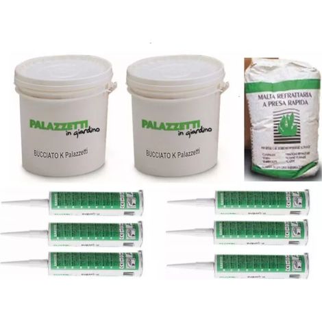 kit montaggio barbecue in muratura palazzetti pittura al quarzo 20 kg, malta 10 kg, collante easy fix 6 pezzi
