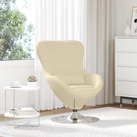 Fauteuil œuf pivotant 360° en tissu crème avec coussin lombaire 63 x 73 x 90 cm, 13.4kg - PANGIVO (1/5)