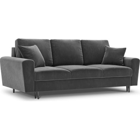 Canapé convertible + box 3 places en velours gris clair (1/4)