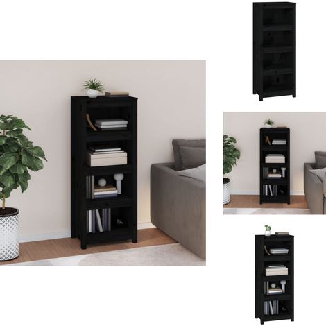 Bibliothèque Noir 50x35x125,5 cm Bois de pin massif - Bibliothèque - Meuble De Rangement - Étagère - Armoire À Livres - Bibliothèque Noire (1/5)