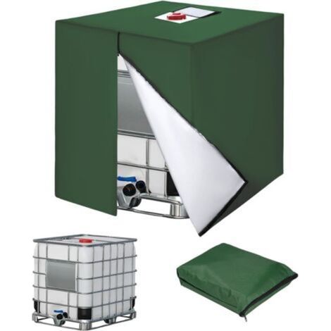 Bache pour Cuve 1000L IBC, 420D Réservoir d'eau Couvercle, Anti-UV Housse Protection Cuve, Bâche de Protection Cuve IBC avec Fermeture éclair, 120 x 100 x 116 cm(Vert)