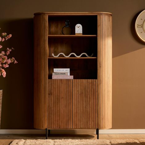 Bibliothèque haute bois rainuré avec rangement CALERO (1/5)