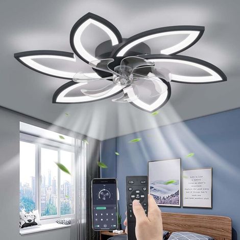 Ventilateur de Plafond avec lumière avec télécommande, LED Dimmable Lampe de Plafond Moderne Ventilateur de Plafond pour Salon Chambre à Coucher, Réglable 6 Vitesses, Noir 78CM (1/5)