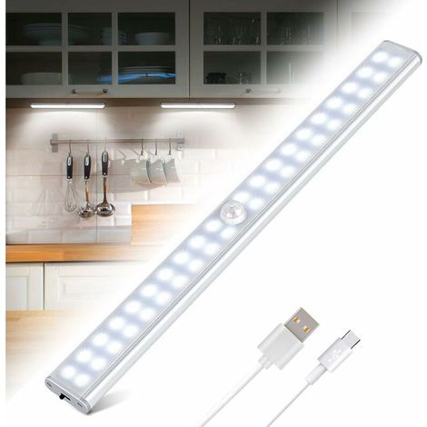 Lampe de placard à 40 LED, lampe de placard à détection de mouvement, bande LED rechargeable par USB, 4 modes d'éclairage, lampe de placard, veilleuse LED à bande magnétique (1/5)