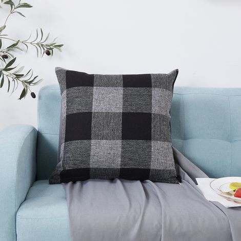 MINKUROW Federa Plaid 2 Pezzi Federa Per Cuscino Traspirante Federe In Poliestere Antirughe Federe Decorative Per 45x45 Cm Nero Grigio (1/5)