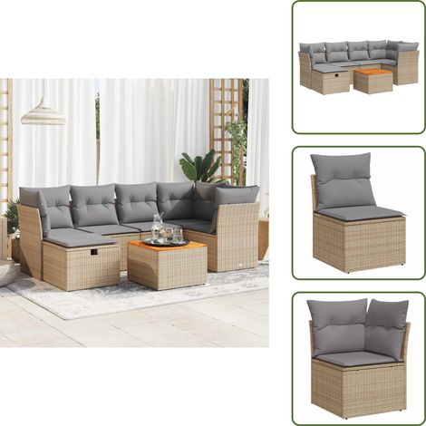 7-tlg. Garten-Sofagarnitur mit Kissen Beige Poly Rattan - Gartensofa Set - Garten Sofa Set - Outdoor Sofa Set - Garten Sofagarnitur (1/5)