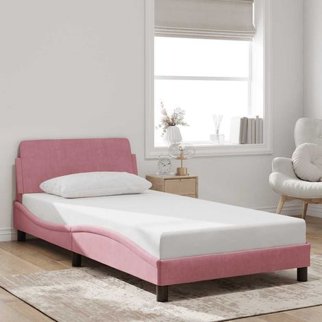 Estructura de cama con cabecero Dover terciopelo rosa 100x200 cm (1/5)