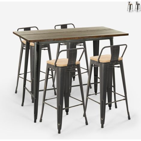 juego blackduck de 4 taburetes de barra con respaldo mesa 120x60 vintage negro - Natural (1/5)