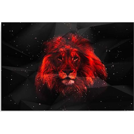 Tableau bois lion dans l'obscurite - 50 x 40 cm (1/4)
