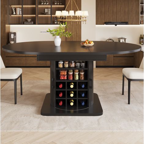 Tisch aus MDF und Metall 118-158 x 118 x 76 cm schwarz, ausziehbar mit Stauraum (1/5)