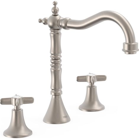 TRES 24210501AC TRES CLASIC Grifo Bimando De Repisa para Lavabo Color Acero - ref: 24210501AC