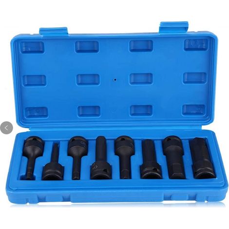EASYCOMFORT 8Pcs Ensemble de Douille Hexagonale, Jeu d'embouts de prise d'air pneumatique pour clé hexagonale, Jeu d'embouts universels à douille hexagonale à longue tige 1/2" H5-H19 (1/5)