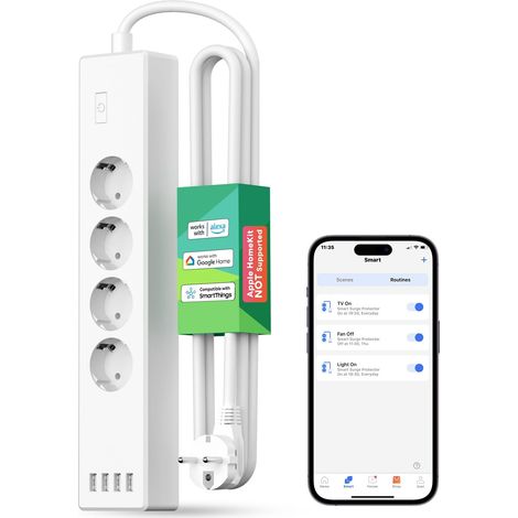 Meross 4000W Ciabatta Elettrica WiFi Smart Alexa, Multipresa Controllo Vocale con 4 Schuko 4 Porte USB, Risparmio Energetico, Protezione da Sovraccarico Compatibile con Google Home (1/5)