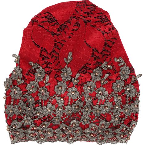 Slouchy Bonnet Casual Fashion Beaded Lace Breathable Loose Lazy Chemical Beanie for WomenDark Red (1/5)