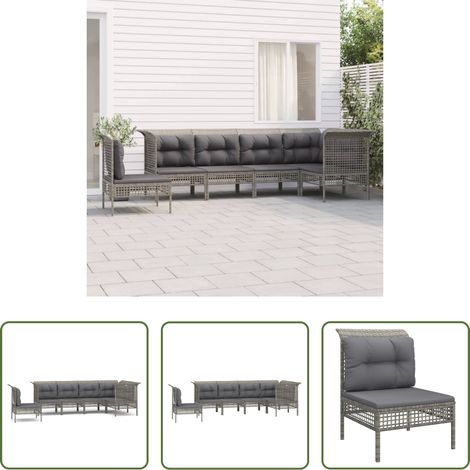 vidaXL Rattan -  6-tlg. Garten-Lounge-Set mit Kissen Grau Poly Rattan (1/5)