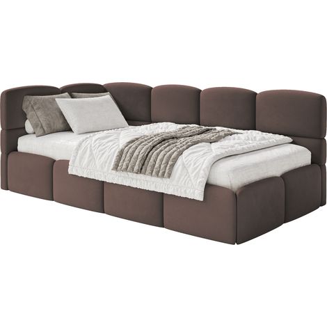 Selsey Cloudy – Jugendbett 90x200, Kopfteil links, Samt Braun (1/5)