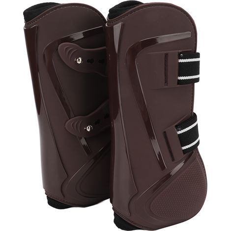 Guêtres de protection pour chevaux, coque en PU, élastiques et respirantes, pour l'équipement équestre. Marron, pattes avant, taille M. (1/5)
