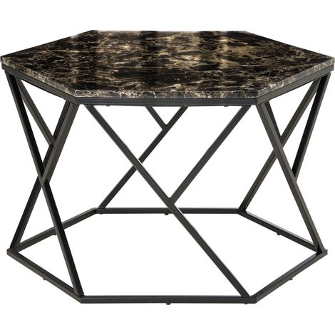 Tavolino da Salotto 81x70x51,2 cm Piano Effetto Marmo in MDF e Acciaio Nero (1/5)
