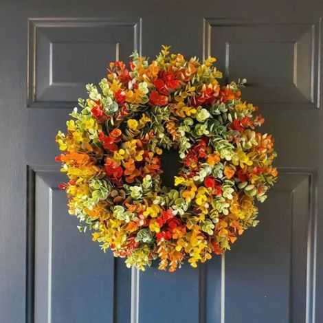 Couronne Automne - Couronne Porte 35 Cm - Feuilles Réalistes Pommes De Pin Citrouilles Miniatures Panneau Bienvenue - Décoration Intérieure Extérieure - 1 Pièce (1/5)