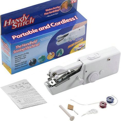 Machine à coudre électrique portable Mini machine à coudre manuelle Quick Repairing pour maison voyage tissus rideaux ABS blanc 4 piles AA 21x6.5x3.5cm (1/5)