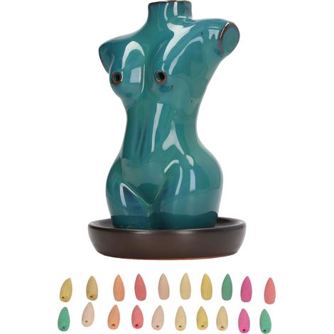 Brûleur d'Encens à Contre-courant Céramique Bleu Design Unique en Forme de Corps pour Décoration d'Intérieur (1/5)